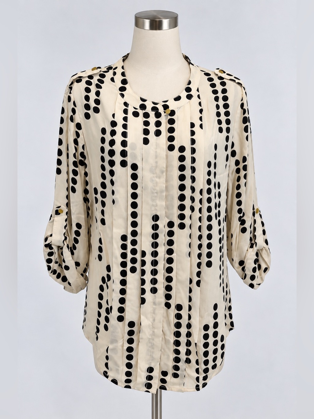 ANA Beige Polka Dot Button Up Blouse size large